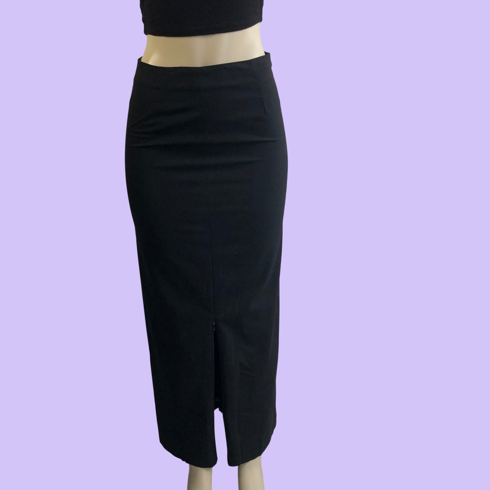 Vintage Y2K Madison Black Maxi Pencil Skirt Dual Zipper Slits Size 4 Office